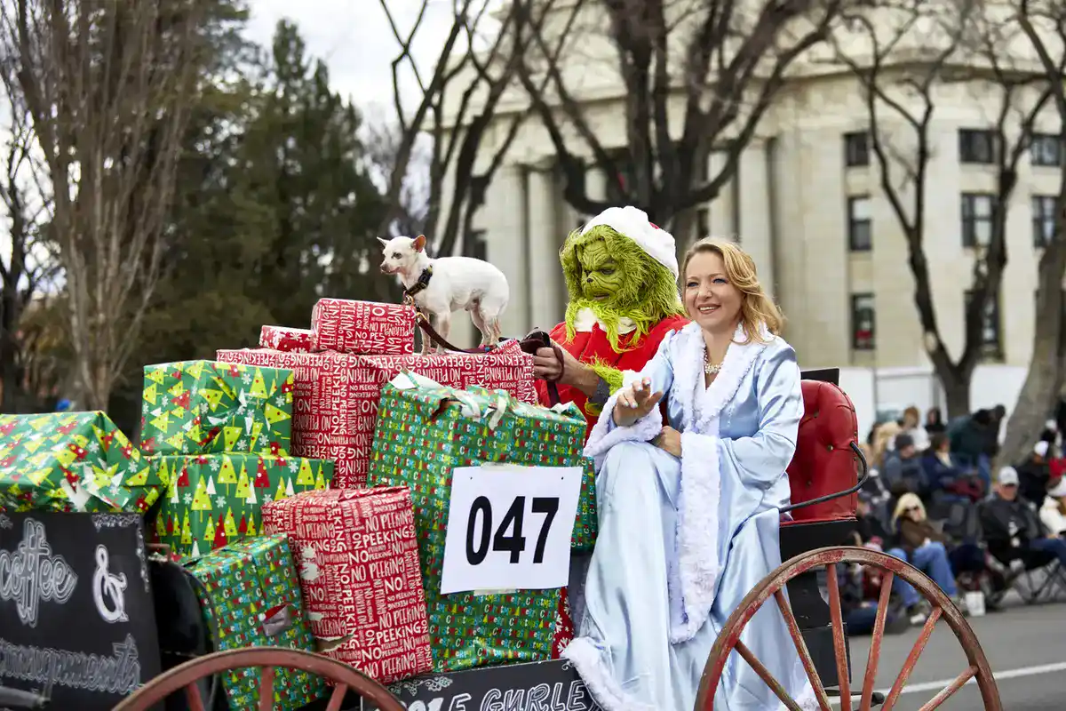 Grinch on christmas float parade on the street of Prescott AZ Grinch on christmas float parade on the street of Prescott AZ